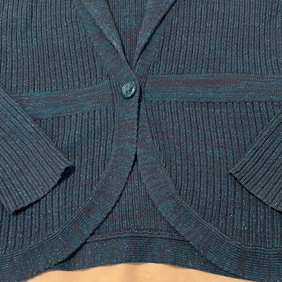 Apt9 szXL bluish/turquoise shawl collar 1 button ribbed knit cardigan EUC - Picture 3 of 7